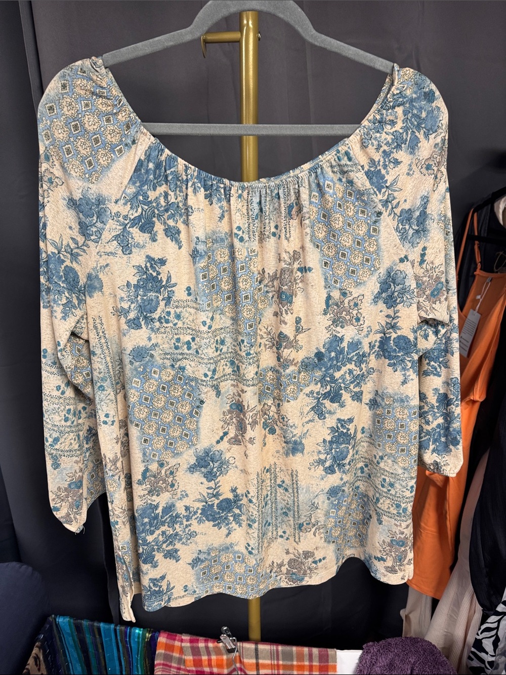 Gloria Vanderbilt Blue Floral Patchwork Scoop-Neck Tunic